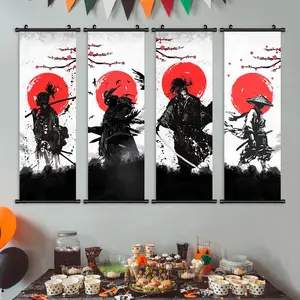 Samurai Pattern Wall Art, 4 Counts/set Modern Decorative Canvas Poster, Wall Decor for Home Living Room Bedroom, Home Decor