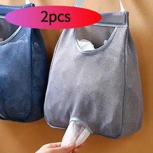 1pc Wall-Mounted Mesh Garbage Bag Dispenser - Washable Plastic Bag Holder & Storage Organizer for Kitchen