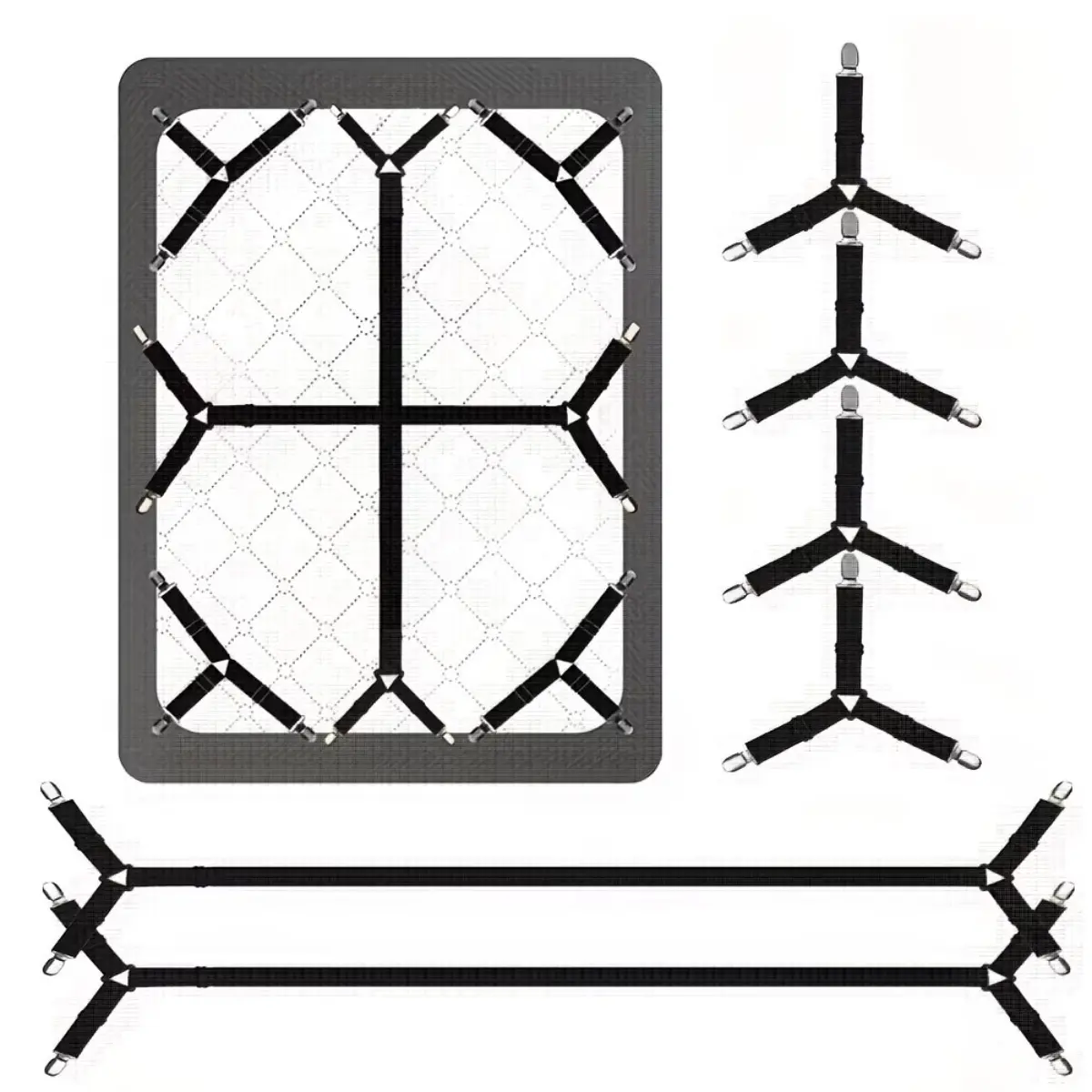 6pcs Secure and Fitted Sheet Straps for Full Size Bed Adjustable Sheet Clips Elastic Fasteners Holders for Corners Enhance Your Sleeping Experience