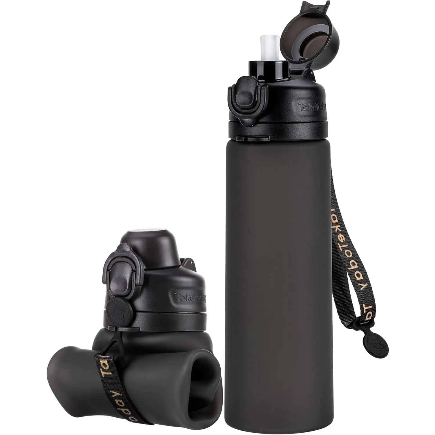 20oz Wide Mouth Collapsible Silicone Water Bottle - BPA-Free, Leak-Proof (Prevents Leaks), Compact, With Straw & Strap, Drop-Resistant, 2.95*10 Inches Unfolded, Road Trips Companion, Fits Car Cup Hold, For Outdoor Cyclists