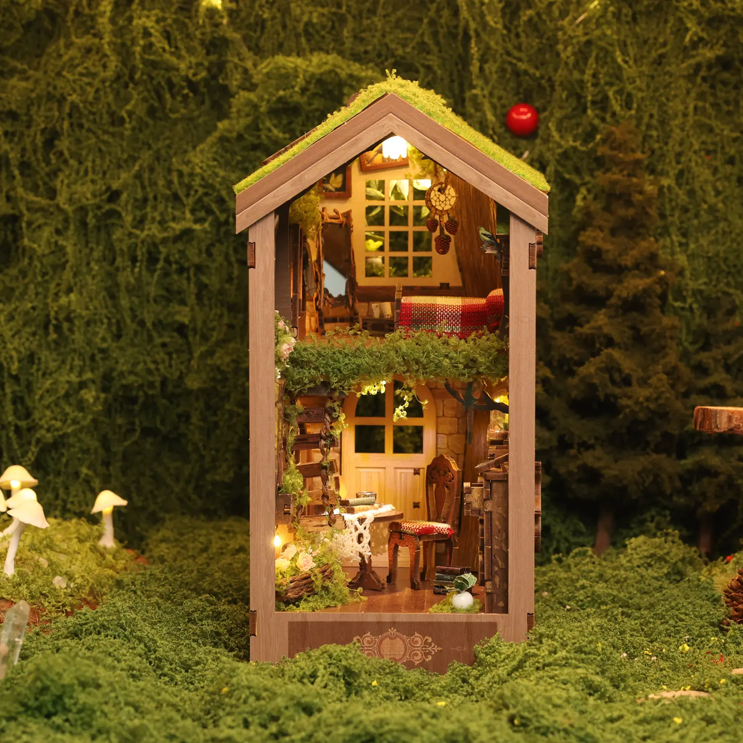 The Secret Treehouse Wooden Bookshelf – DIY LED Miniature Kit for Home Decor