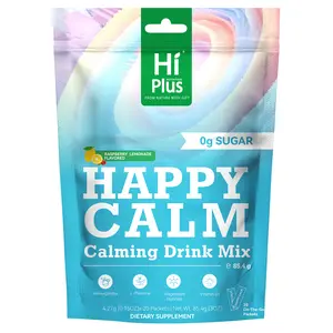 HiPlus HAPPY CALM-RaspberryLemonade,Calming Drink Powder with L-Theanine,KSM-66 Aloe Vera,MagnesiumGlycinate,and Vitamin D3ISupports CortisolBalance, Mood,and Sleep,Helps ManageEpisodic Stress I Vegan, Non-GMO,Sugar-Free,Pack of 20 (On-the-Go) Organic