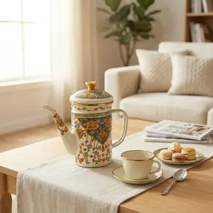 Durable Enamel Enchanted Tea Pot Water Kettle Coffee Maker with Spill-Proof Design, Ideal for Restaurant Afternoon Teas Home Gatherings Holiday Parties