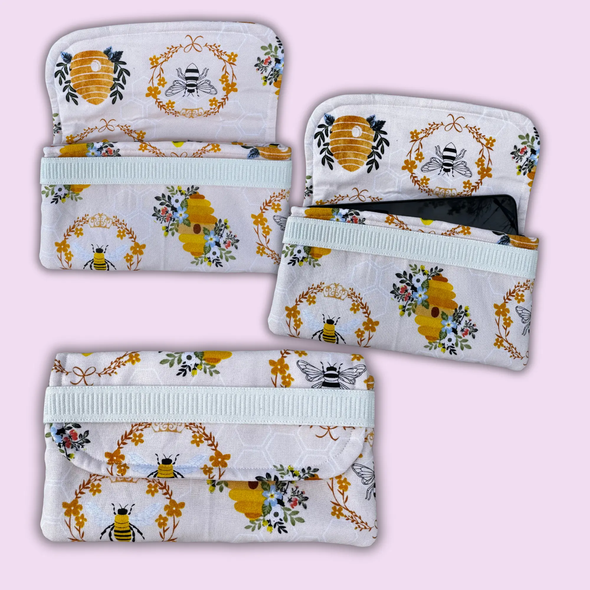 Handmade Padded Phone Sleeve, Cotton Made Case, Glasses Sleeve, Pencil Bag, Elastic Closed Pouch