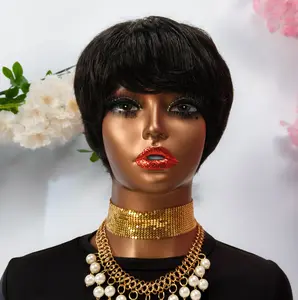 Elf-Style Wig Made from 100% Human Hair – Natural Straight Hair with Voluminous Layers and Bangs, 1B, 4.5 inches, perfect for everyday wear and party looks for Black women