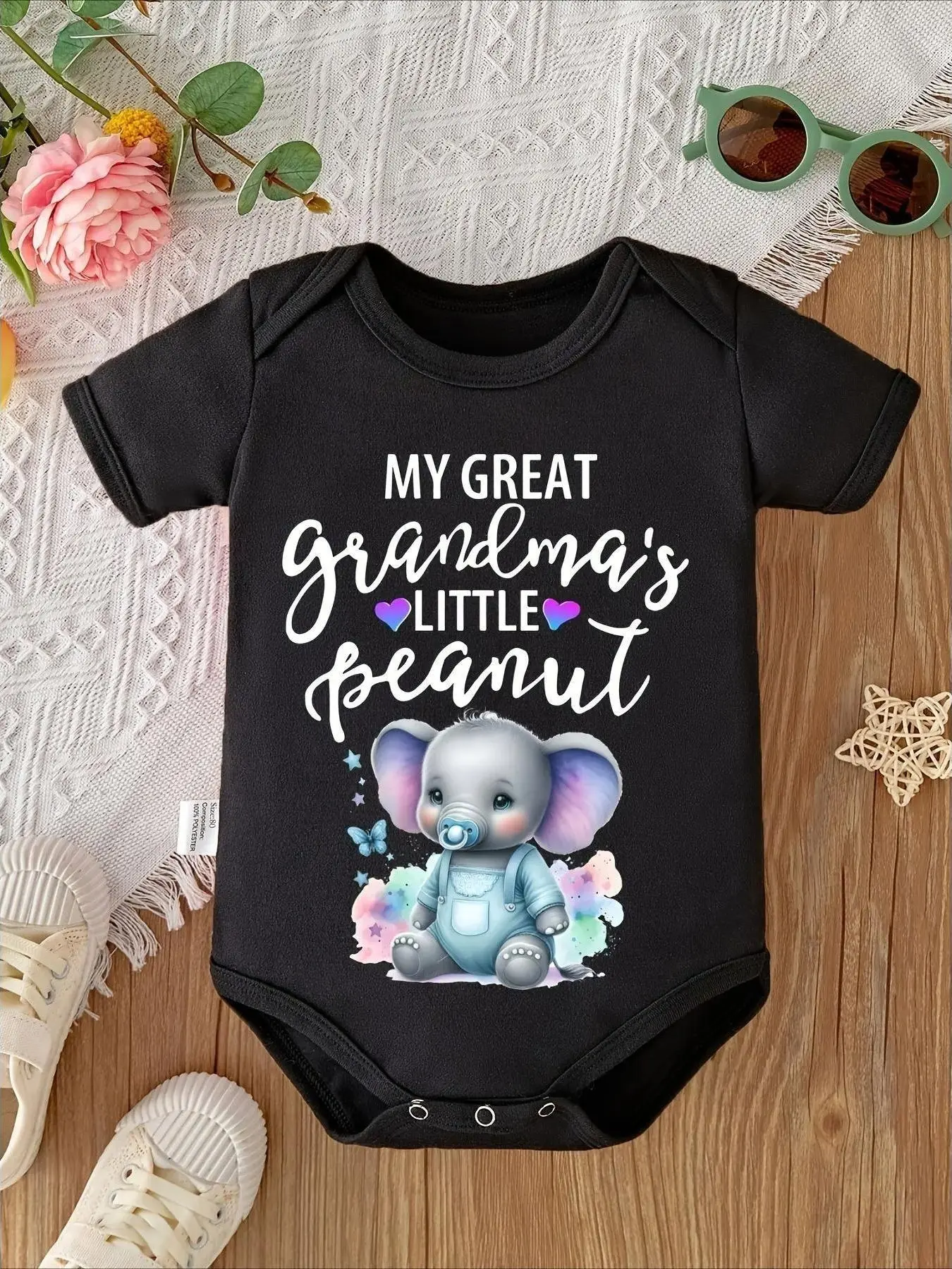 PUEMCO Unisex Grandma Theme 1-Piece Suit - "My Great Grandma's Little Peanut" Grandparent Love, Soft Cotton Short Sleeve Prop 65 Safe Quick Snaps Kids' Bodysuit Jumpsuit Top