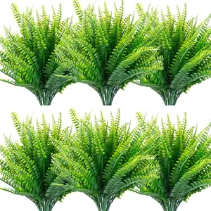 20 Pcs Artificial Outdoor Plants Fake Boston Fern Stems, UV Resistant Faux Artificial Plants Shrubs Outdoors Plastic Plant Bulk for Hanging Planter Porch Window Home Decor (20, Green)