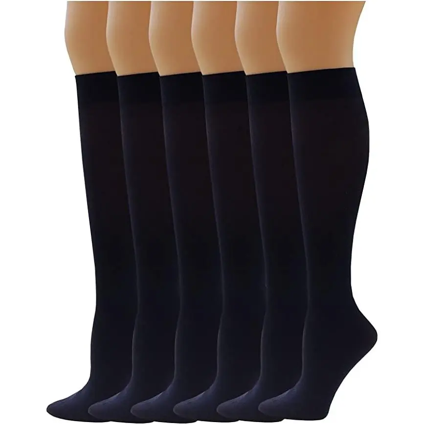 Women's Opaque Stretchy Soft Slip-Resistant Solid Color Knee-High Trouser Socks - Silky Formal Socks for Day Wear Outfits (6 Pairs), Solid Colors
