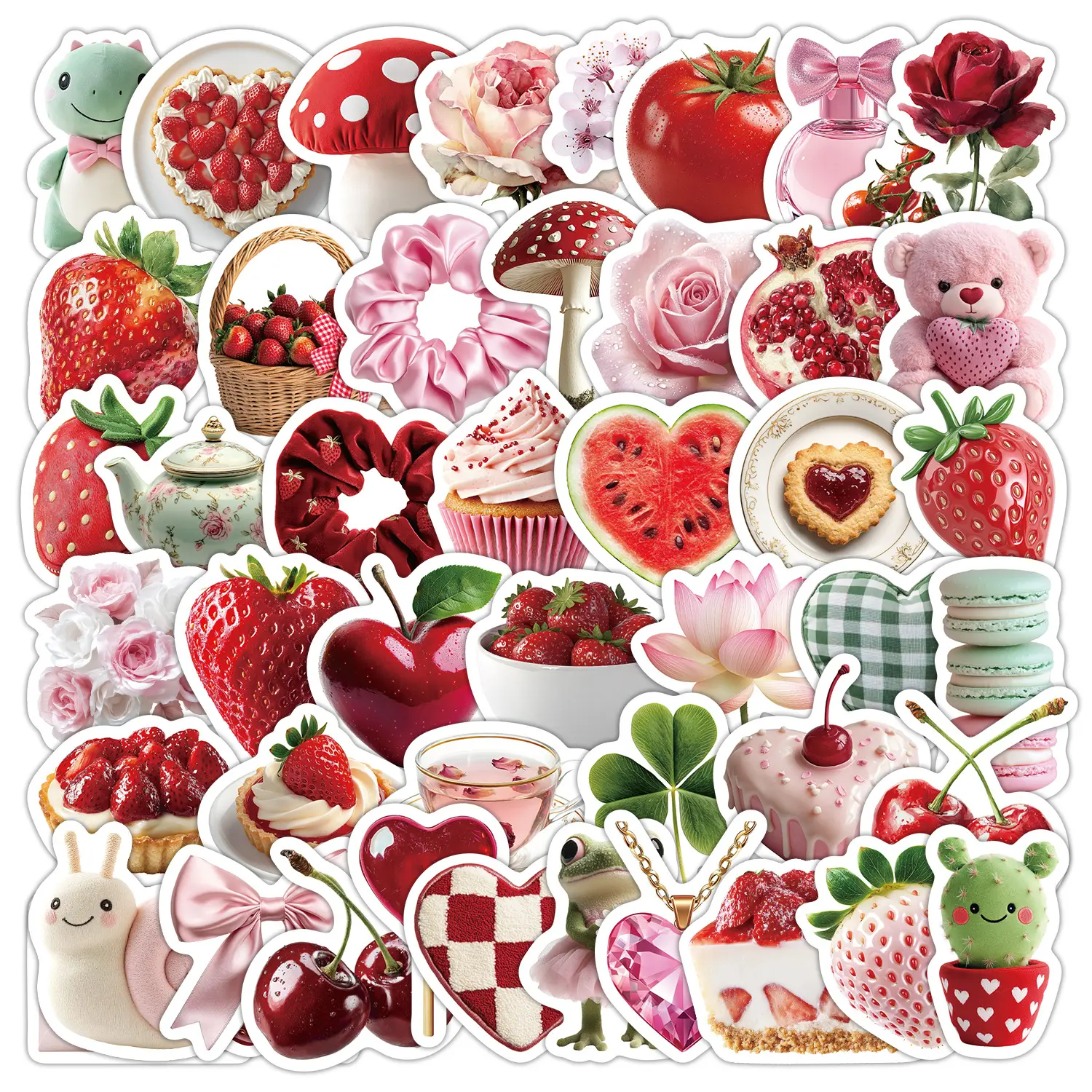 50pcs Cute Strawberry Stickers, Sticker Decals, Decal Set, Office Supplies and Notebook Accessories, Suitable for Scrapbooks, Diaries, Laptops, Water Bottles, Cars, Etc., Based on A Design Inspired By Faith.