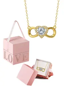 Golden Eternal Heart pendant necklace with infinite love collarbone chain and exquisite love gift box, ideal gift for wives and girlfriends on Valentine's Day and birthdays.