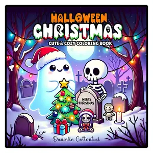 Halloween Christmas Cute & Cozy Coloring Book: 50 Festive & Spooky Designs in Hygge Style with a Winter & Xmas Twist for Relaxing Holiday Fun! Illustrations