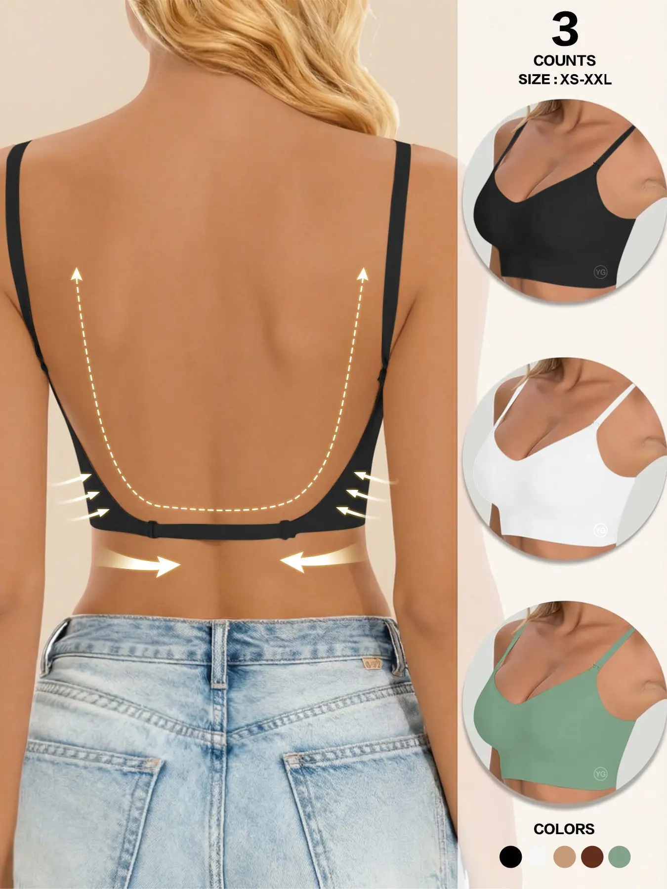 bra suitable for backless dress Women's Seamless Smooth Bra, Multi-Strap Convertible Strap Wireless Push-Up Bra, Wedding Dresses and Party Gowns, Adjustable Strap Web Collection: Bright & Bold Y2K Gold Backless Halter Color:IVORY GOLD