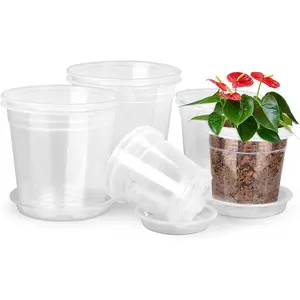 8/7/6/5/4 Inch Clear  Pots with Drainage and Saucers, 10 Pack Clear Pots for ,  Pots ,  Outdoor Indoor