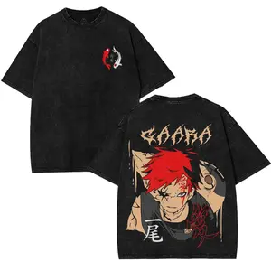 Gaara Red Flower Vintage Washed Tee – Naruto Unisex Oversize Anime Shirt graphic Oversized Manga T-shirt 90s