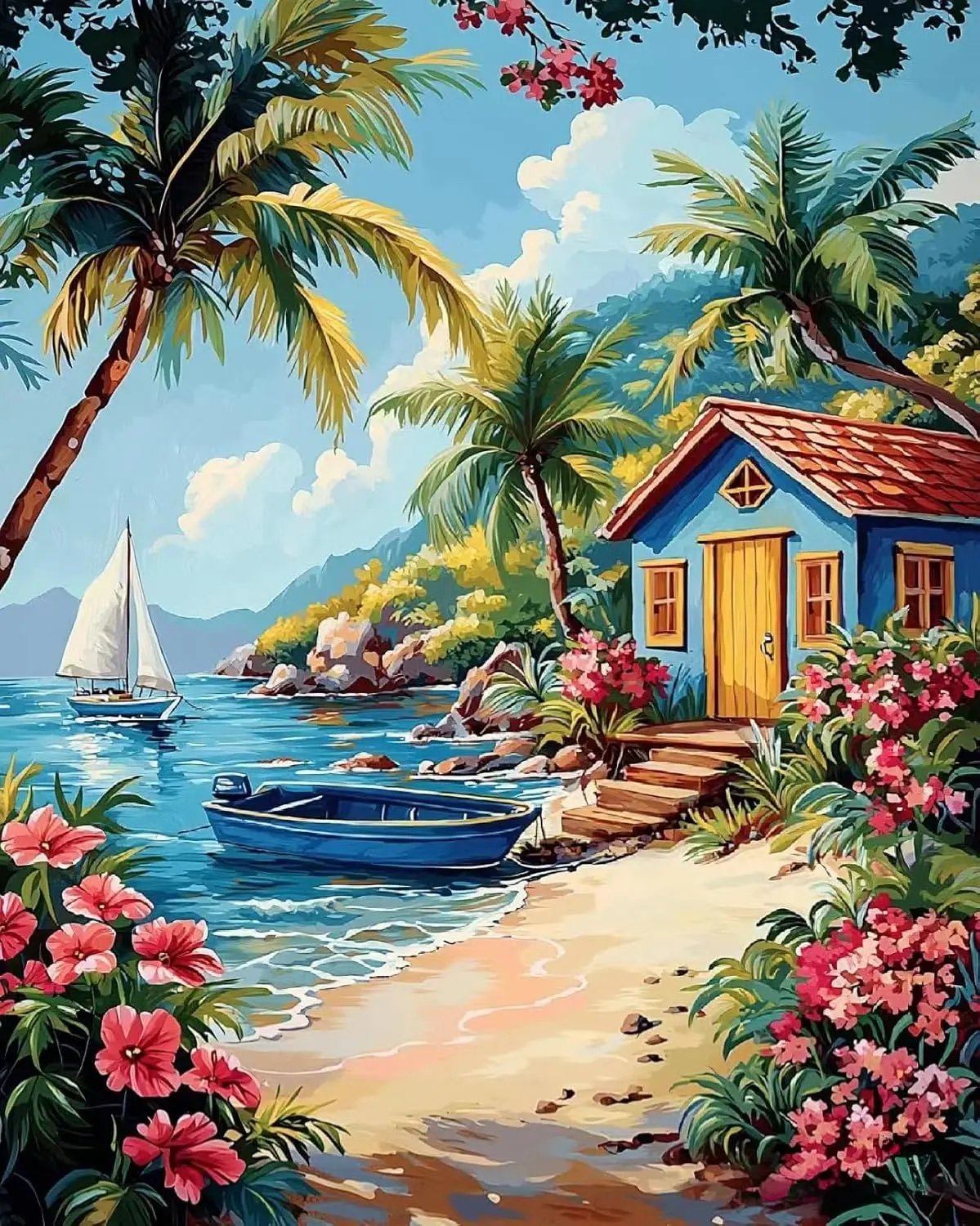 5D Beach Landscape Adult Diamond Art Set,Diamond Painting DIY Landscape Diamond Art Adult Diamond Painting Set,Round Full Diamond,Home Decorative Painting