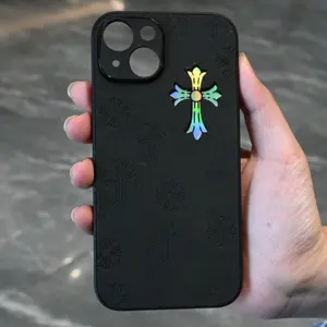 Vintage Cross Leather Phone Case for iPhone 12 13 14 15 Pro Promax Plus with Embossed Design and Durable Protection