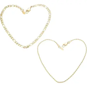 CASSIECA 2-Count Unisex Rope & Figaro Link Chain Anklet Set, Lightweight Stainless Steel Jewelry, Elegant Fashion Accessories for Beach & Party Wear