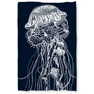360 Stand Twin XL Duvet Cover for Twin Size Beds - Marine Theme Detailed Jellyfish Print Blue Animal Design, Underwater Vibe, Breathable Microfiber Fabric with Microfiber Face, Breathable Fabric