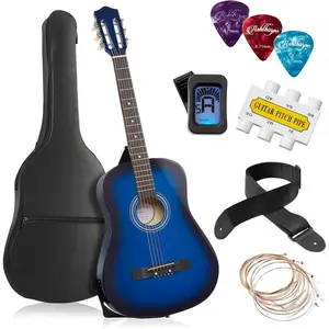 38-inch Beginner Acoustic Guitar (Blue), Starter Kit with Gig Bag, Extra Strings, Strap, Picks, and Lessons
