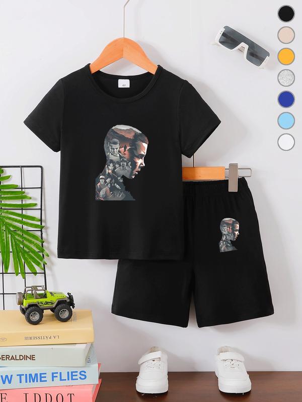 Summer Boys' T-Shirt Short Sleeve + Loose Shorts Set, Last of Us Design, High Elastic Waist, Casual, Perfect Gift