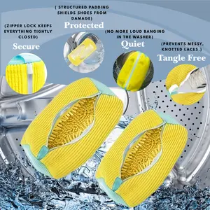 Shoe Washing Machine Bags, 2-Pack – 360° Deep Cleaning, Protects Shoes & Washer, Self-Locking Zipper Design, Reusable Laundry Bags for Washing Two Pairs at Once (Yellow)
