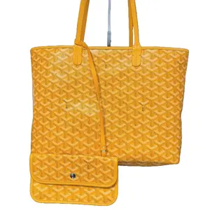 Pre-owned Goyard coated canvas Shoulder Bags Yellow Isabelle Tote Iconic Yellow Goyardine Hand Stenciled Chevron Pattern with Leather Trim & Palladium Hardware