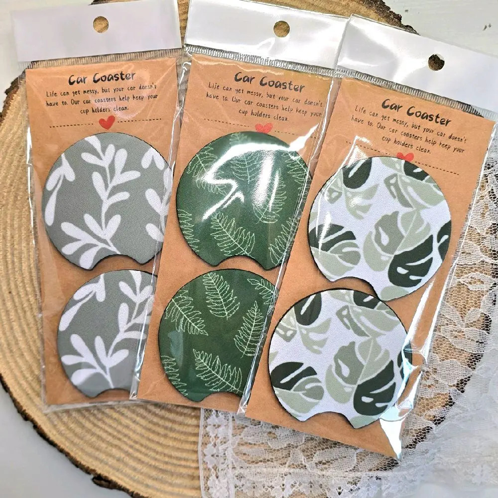 Plant Lovers Car Coasters - Neoprene 2.75" Diameter, Hand Washable, Available in Multiple Patterns, Personalize Your Car accessories girly