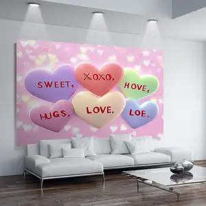 1pc Candy Backdrop Sweethearts Conversation Hearts Design Colorful Theme for Indoor Wall Home Party Photography Studio Dorm