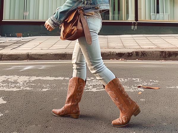 DREAM PAIRS Women's Cowboy Boots Mid Calf Cowgirl Boots Square Toe Chunky Heel Embroidery Stitched Western Boots