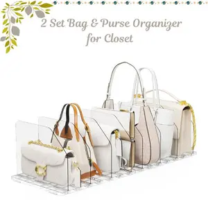 2-Set Closet Bag & Purse Rack Organizer, Adjustable Clear Handbag Shelf with Plastic Dividers, Keeps Purses & Clutches Upright, Mother’s Day Gift