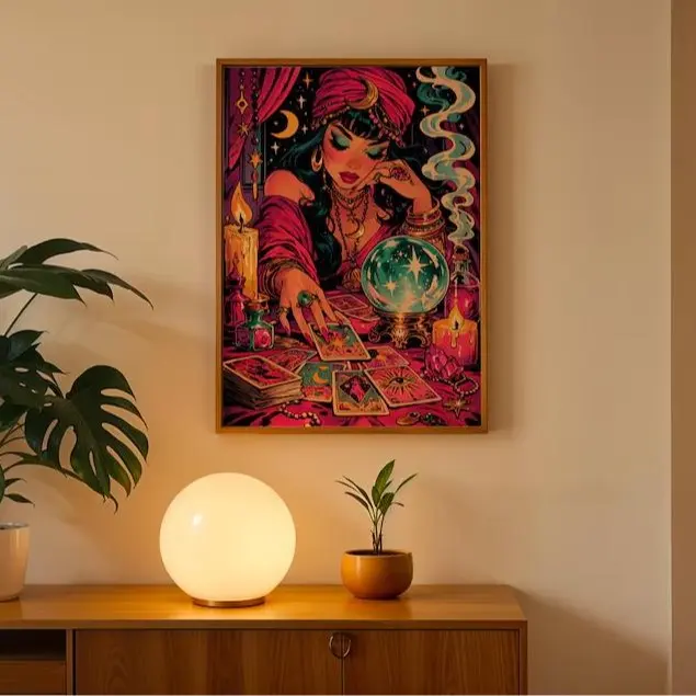 Poster Fortune Teller Tarot Mystical Witch Wall Art Crystal Ball Psychic Illustration Witchy Decor Tarot Reading Art (unframed)
