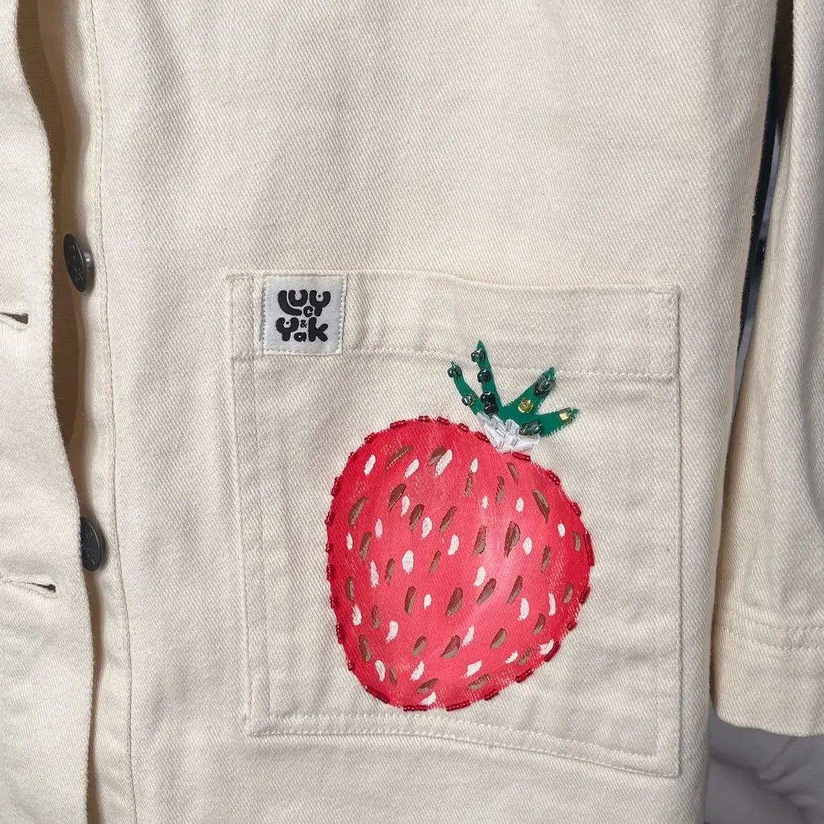 Strawberry White Cotton Jacket - Oversized Fit