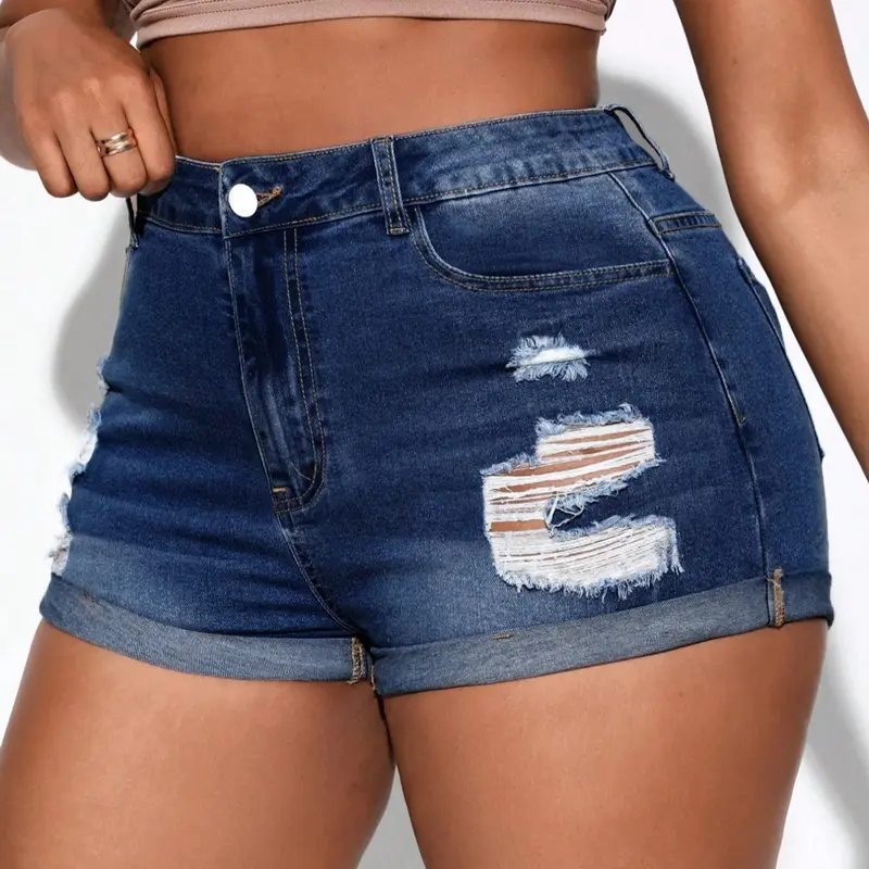 [Plus Size] Dark Wash Denim Jean Shorts, Casual Basic Fashionable Style for Daily Outdoor Wear, Women's Clothing for Summer