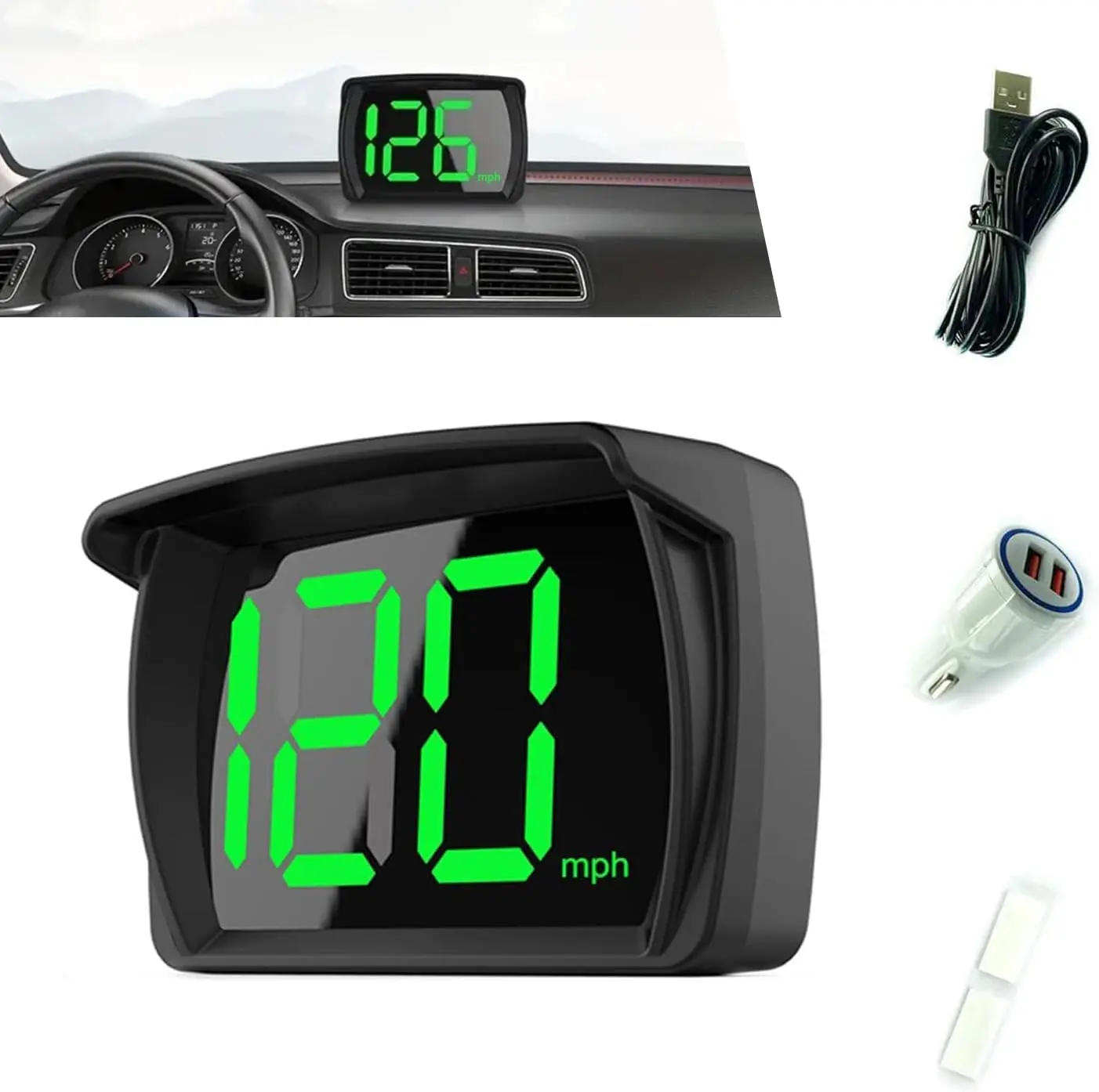 Counting Odometer 1 count Speedometer HUD for USB Plug & Play Digital MPH Speed Meter Up ...