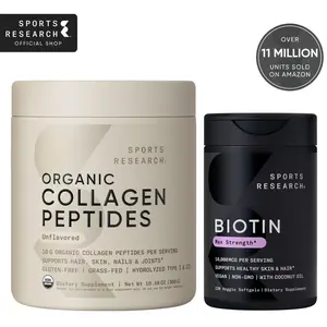 Hair, Skin & Nails Bundle - Featuring: Biotin 10,000mcg (120 veggie softgels) & Collagen Peptides Organic Unflavored (30 servings) Hair, Skin & Nails Bundle - Featuring: Biotin 10,000mcg (120 veggie softgels) & Collagen Peptides Organic Unflavored (30 servings)