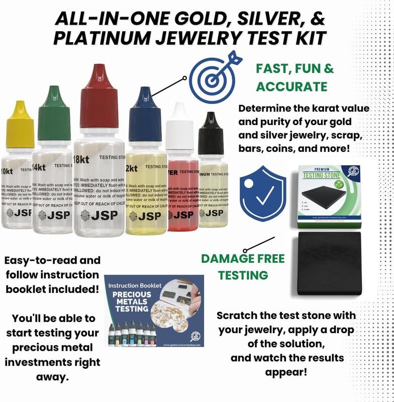 Professional Gold Silver Platinum Jewelry Testing Kit with 30X Eye Loupe Magnifier & GTE 2"x2" Scratch Test Stone for 10K 14K 18K 24K 999 925 Scrap