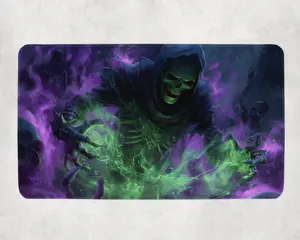 Dark Necromancer MTG Playmat Green and Purple Undead Magic Art Skeleton Summoner Mat for Magic Commander Evil Sorcerer Fantasy Epic Mage Duel TCG Mat Gift for Magic Deck Players