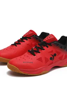 Men's Badminton Shoes, Sporty Style, Textile Upper, Rubber Sole, Geometric Pattern, Less Than Ankle Height, All Seasons, Narrow Fit