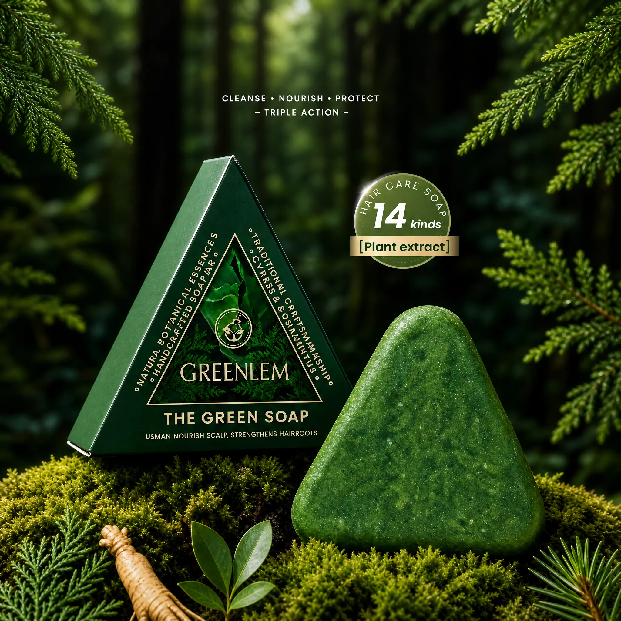 3-Pack Usman Natural Triangle Shampoo Bars, Nourishes Scalp, Strengthens Hair Roots, Suitable for Normal and All Hair Types