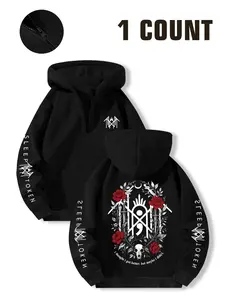 Sleep Token Band Gothic Art Print Floral Hoodie, Zipper Design, Unisex Casual Wear, Comfortable Fashion for Daily Use, Spring & Fall