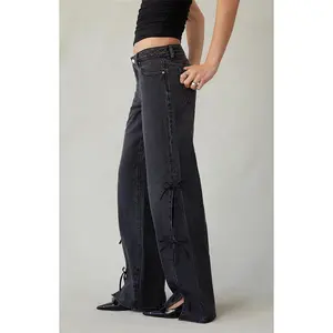 Pacsun Women's Casey Low Rise Baggy Jeans Bow Ties Black