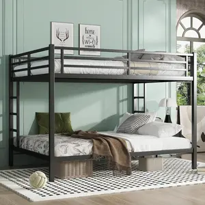 Queen Over Queen Metal Bunk Bed with Twin Trundle - Heavy Duty Steel Frame, No-Wobble Design for Maximum Stability & Durability，Noise-Free Design, Space-Saving Solution, Black