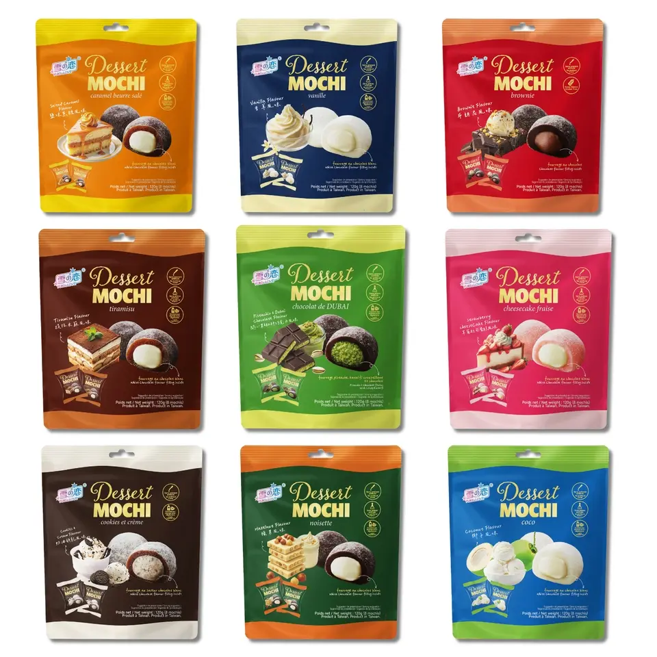 Yuki & Love Rice-Based Mochi Snacks, 4.3oz Sweet Ambient Ready-to-Eat Snacks - Unique, Viral Candy with Pistachio & Dubai Chocolate, Tiramisu, Strawberry Cheese, Salted Caramel, Vanilla, Brownie, Hazelnut, Cookies & Cream, Coconut Flavors, Unique Snacks,s