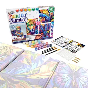 ArtSkills Tropical Paint by Number, 3 Canvas Designs Featuring Butterflies, Leopard, and Leaves with Dew Drop Gem Stickers and Paints