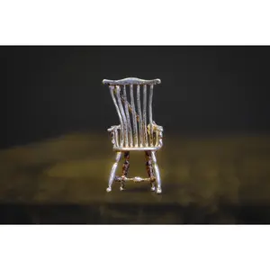 Antique Sterling Silver 3D Miniature Chair MEOW Brand Brooch - Unique 3-Dimensional Sterling Windsor Style Chair Pin
