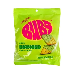 BUBS Sour Tutti Frutti Diamond-Shaped Soft Jelly Candy, 5.5oz Swedish Crafted Tropical Fruit Flavored Snack for Candy Lovers, Adults