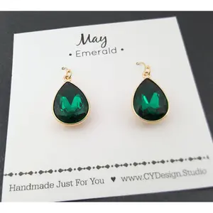May Birthstone Earrings - Emerald Crystal Gold Filled Teardrop Earrings - Gift for Her