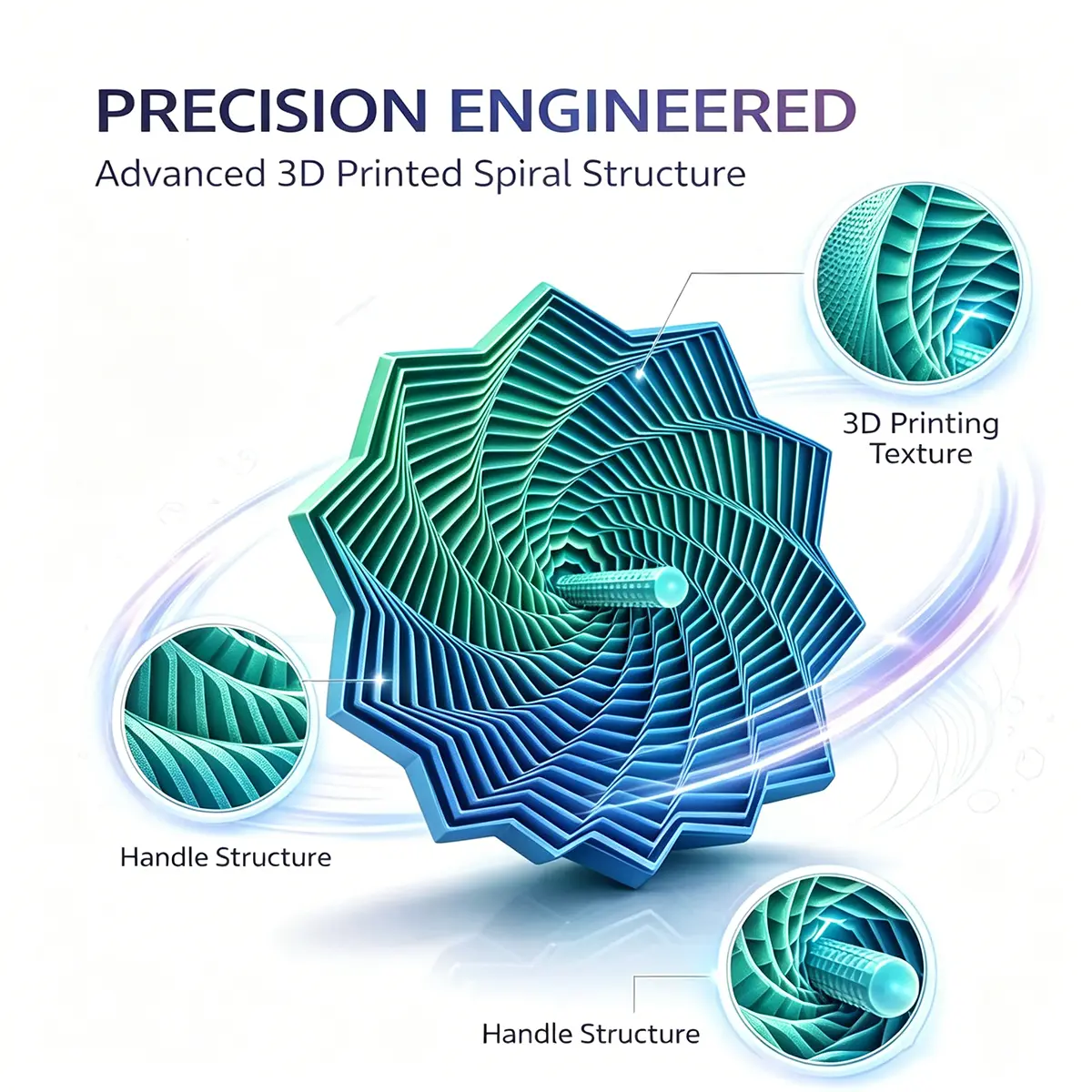 3D Printed Sensory Fidget Star Toy with Ergonomic Handle - Expandable Whirling Spiral, Hypnotic Swirl Visuals, Satisfying Whirling Sound, Tactile Hand Spinner for Stress Relief, Focus, Adults, Home Decor Figurine, Unisex, Modern
