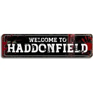 Retro Metal Tin Sign "Welcome to Haddonfield" 16x4 inches, Perfect for Home, Bar, Garage Décor with Unique Horror Movie Style, Ideal Collectible or Gift (B68) Decor Room Wall