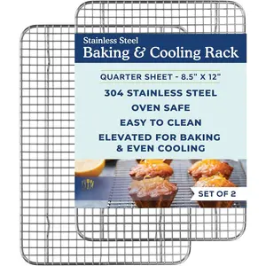 Oven-Safe, Dishwasher-Safe  Stainless Steel Cooling and Baking Rack Set - Tight-Wire Racks for Oven Cooking - -Safe, Heavy Duty - 8.5x12-inch - Set of 2 - Small Quarter Sheet Pan Cooling Racks
